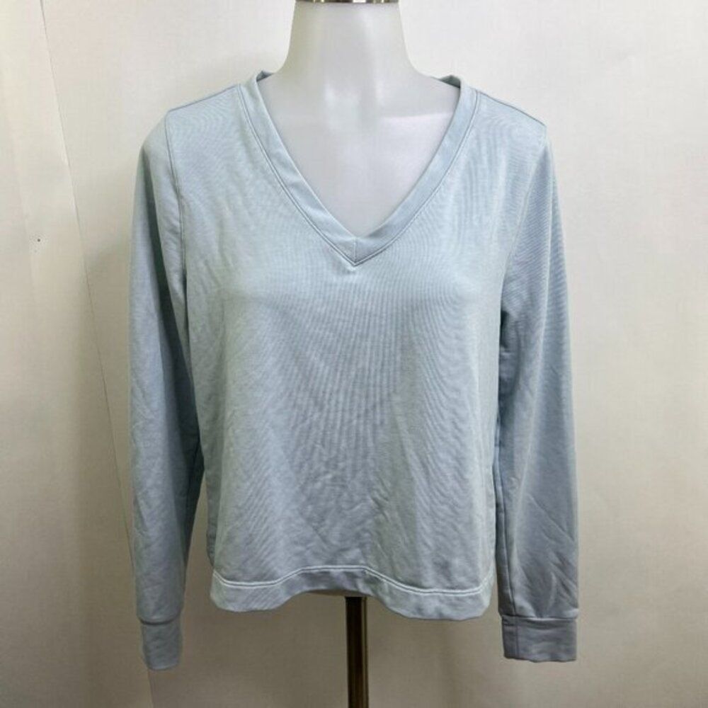 Title Nine S French Terry Sweatshirt V Neck Manresa Light Blue Long Sleeve